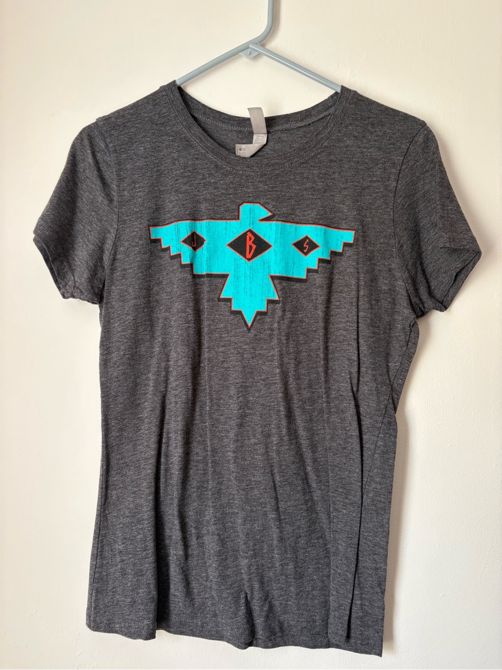 Next Level Apparel Dark Gray Tee with Turquoise Geometric Eagle Graphic